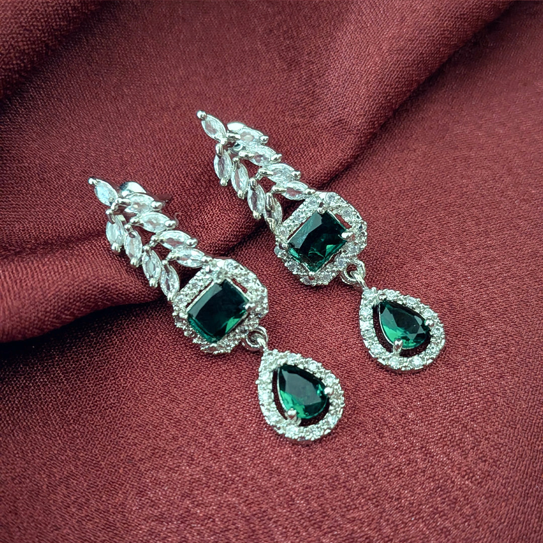 AD Luxe Square & Teardrop Gemstone Necklace With Matching Earrings For Women