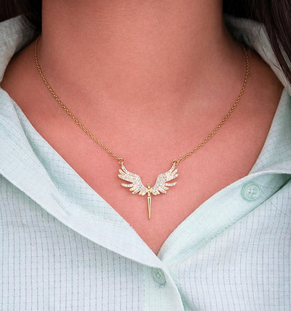 Gold Plated Angel Wing Pendant Necklace for Women & Girls