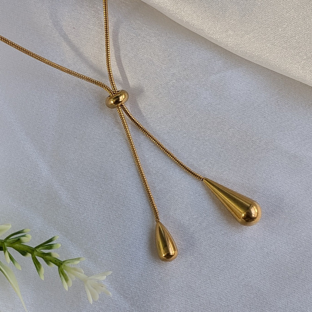 Minimalist Gold Teardrop Adjustable Chain Necklace For Girls & Women