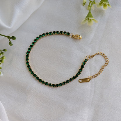 Elegant Gold Plated Green Stone Tennis Bracelet For Girls & Women