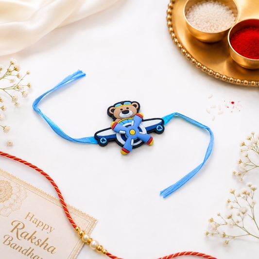 Cute Teddy Bear Airplane Kids Rakhi for Brother