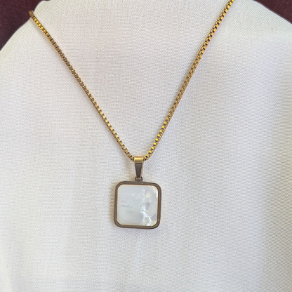 Gold Plated Square White Shell Pendant For Girls & Women