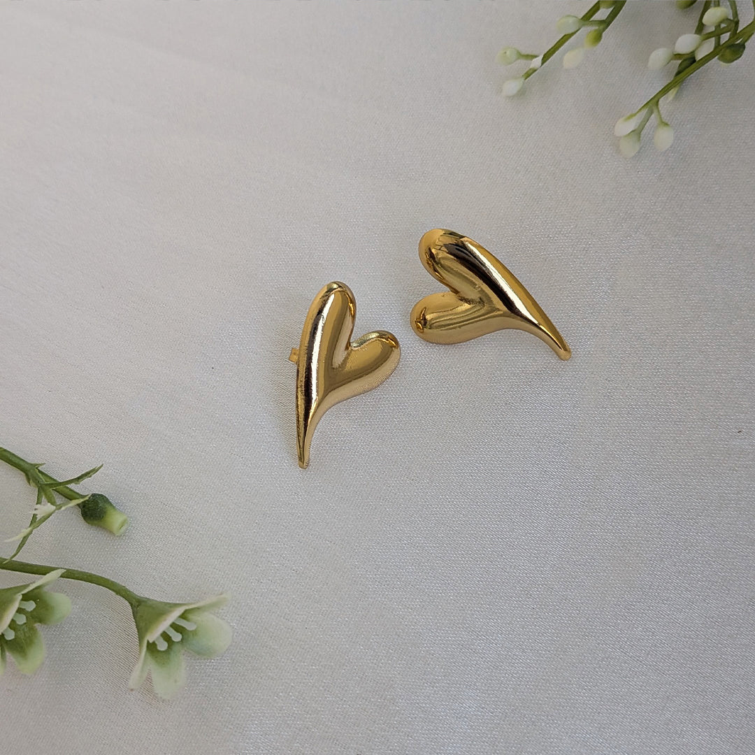 Gold Plated Sculpted Heart Stud Earrings For Girls & Women (Anti Tarnish)