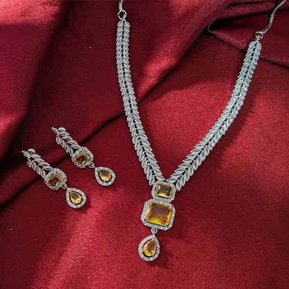 AD Luxe Square & Teardrop Gemstone Necklace With Matching Earrings For Women