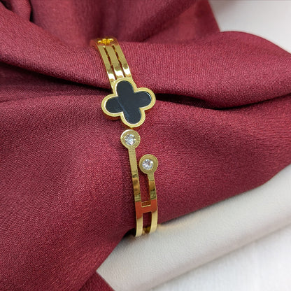 18K Gold Finish Double Layer Floral Bracelet with AD Stone for Girls & Women