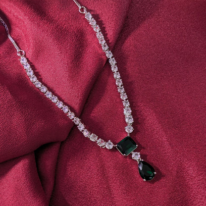 Silver Finish Classic Rectangular & Teardrop Stone Jewellery Set For Women