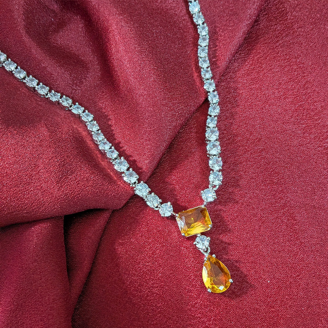 Silver Finish Classic Rectangular & Teardrop Stone Jewellery Set For Women