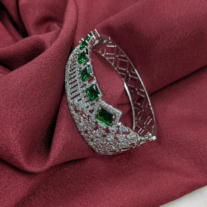Silver Finish AD Studded Square Stone Designer Bracelet for Girls & Women