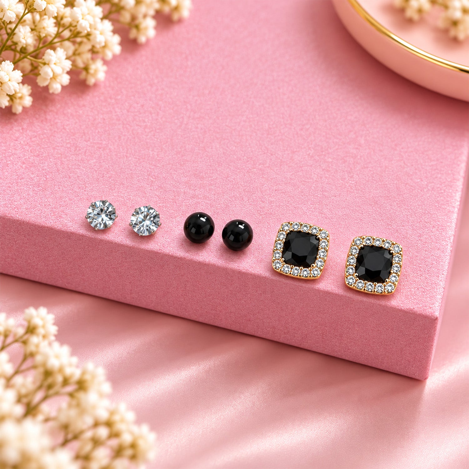 Sparkling Crystal Square Alloy Stud Earrings for Girls & Women