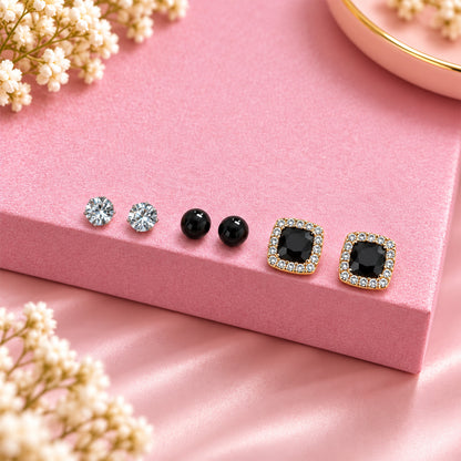 Sparkling Crystal Square Alloy Stud Earrings for Girls & Women