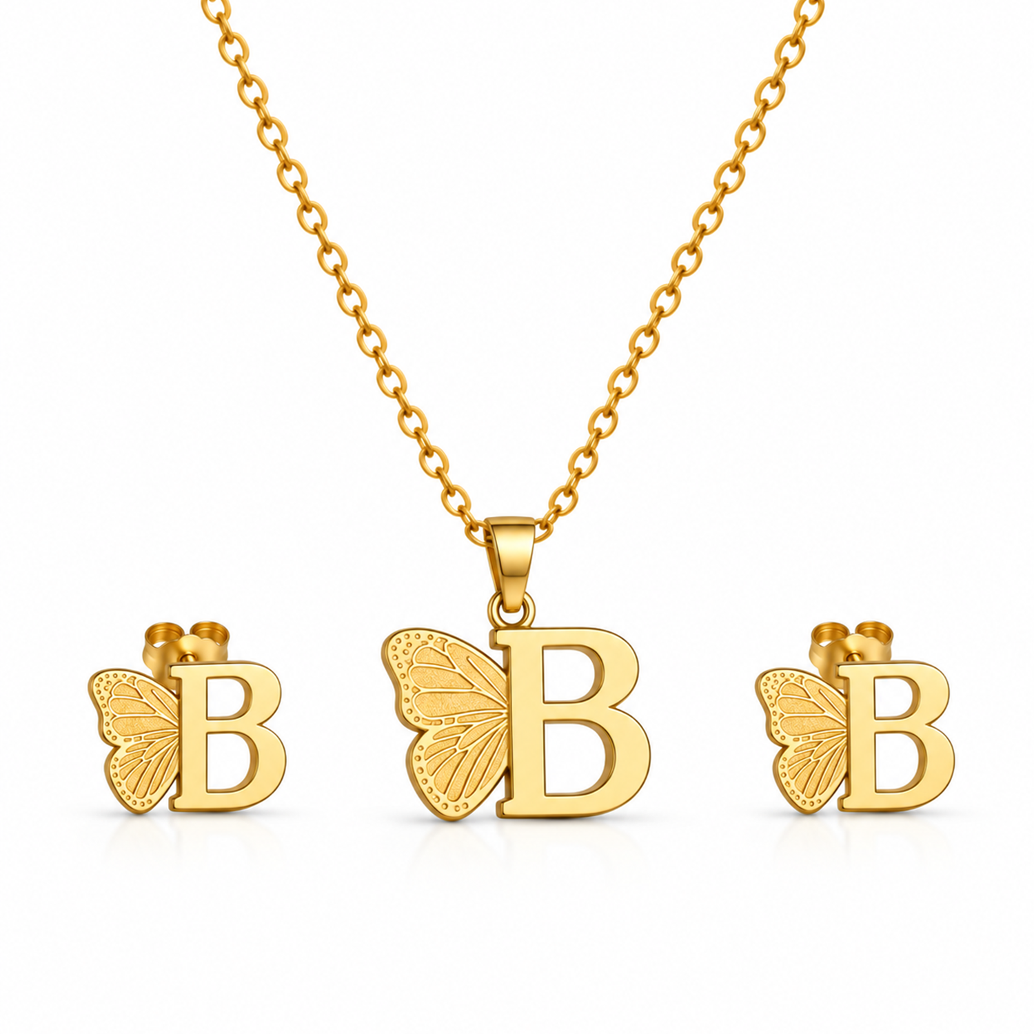 Attached Butterfly With Alphabet Pendant Set for Girl's & Womens