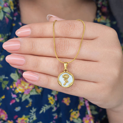 18k Gold Plated Rose Pendant Necklace with White Enamel Charm for Women & Girls