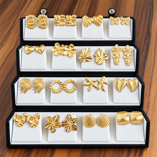 Gold Tone Stylish 16 Pairs Earrings for Women & Girls