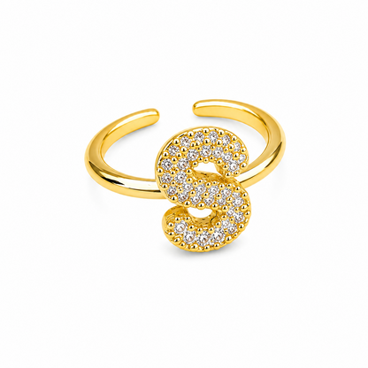 Sparkling Alphabet Letters CZ Stones Rings For Girls & Women's