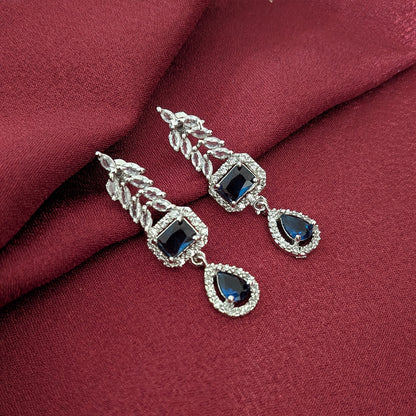 AD Luxe Square & Teardrop Gemstone Necklace With Matching Earrings For Women