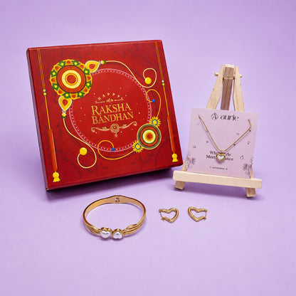 Gold Finish Heart Necklace, Heart Design Bracelet & Hoop Earrings Jewellery Gift Box