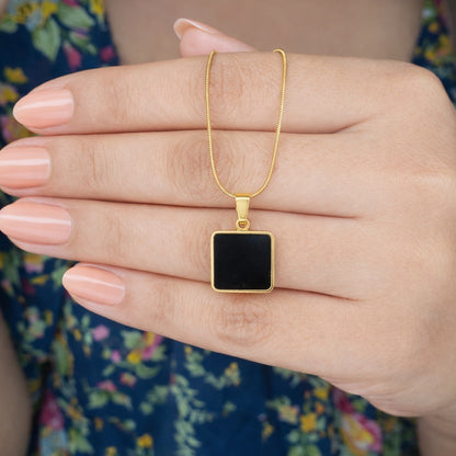 18k Gold Plated Square Charm Pendant with Beaded Chain for Women & Girls