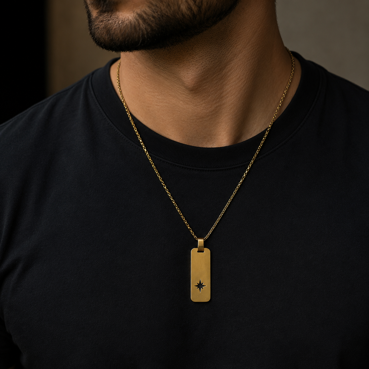 North Star Rectangular Cutout Pattern Pendant For Men & Boys