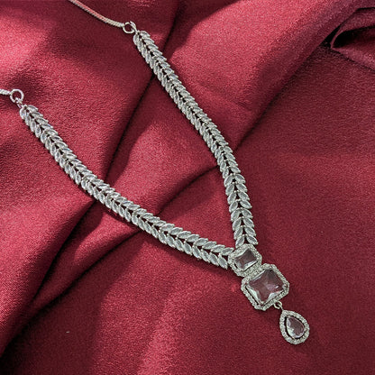 AD Luxe Square & Teardrop Gemstone Necklace With Matching Earrings For Women