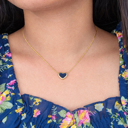 18k Gold Plated Heart Pendant with Black Enamel Charm for Women & Girls