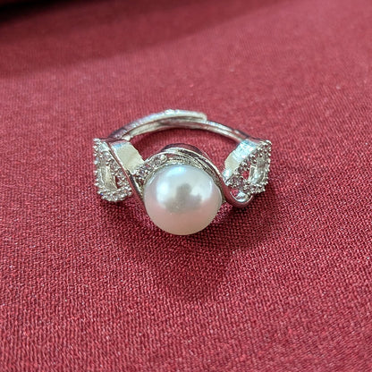 Silver Finish Classic Pearl AD Stone Jewellery Set with Earrings, Bracelet & Ring for Girls & Women