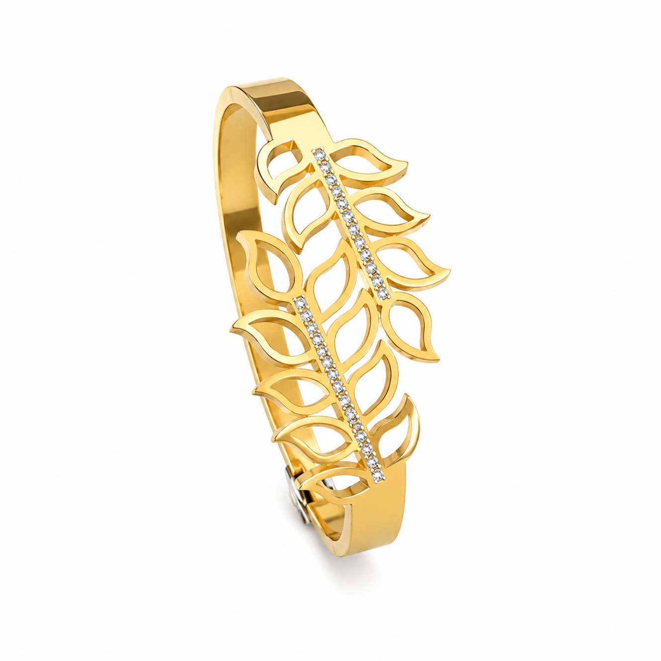 Blooms Leaf Theme Ad Stone Cuff Bracelet for Women & Girls
