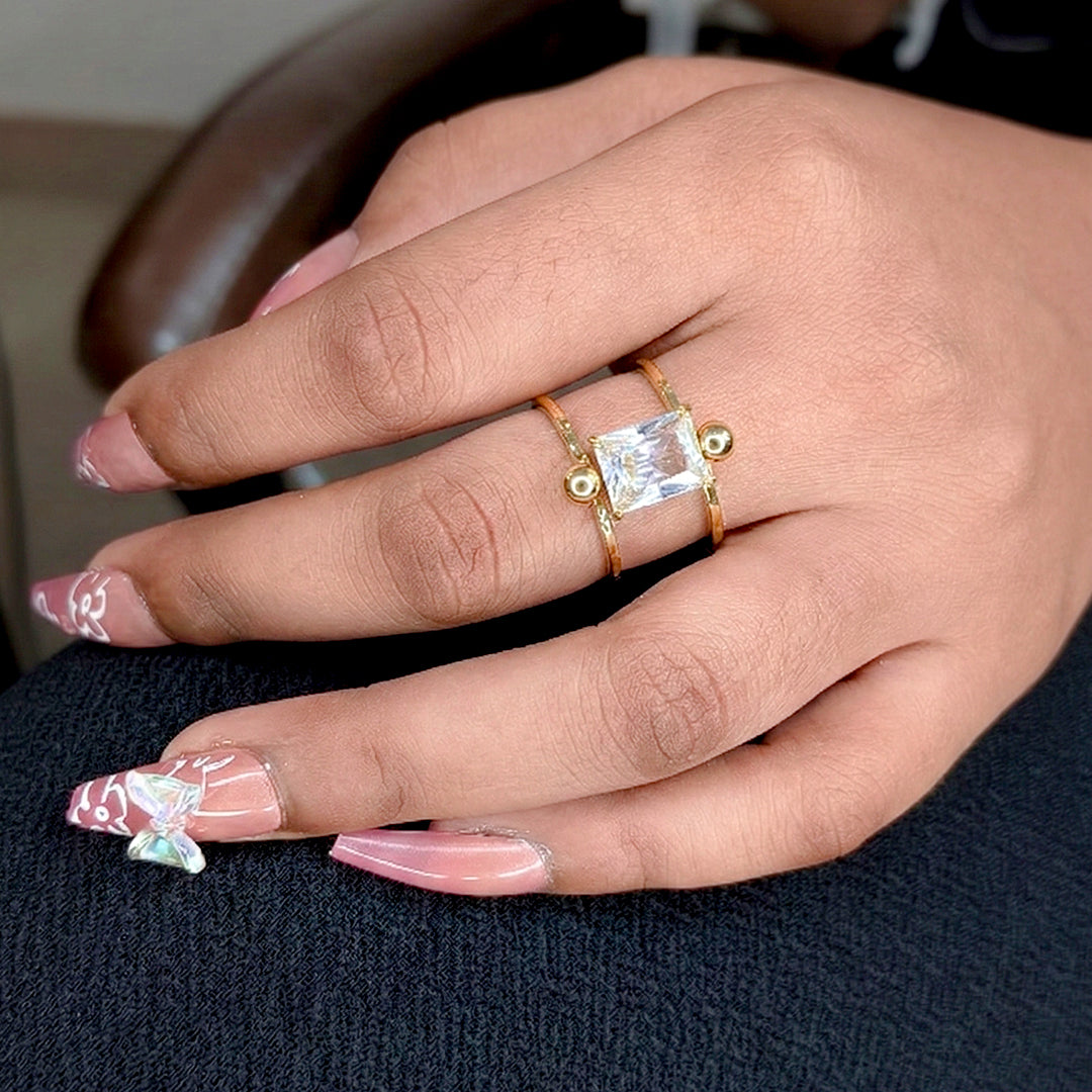Gold Plated Adjustable Crystal Ring for Women & Girls (Anti Tarnish)