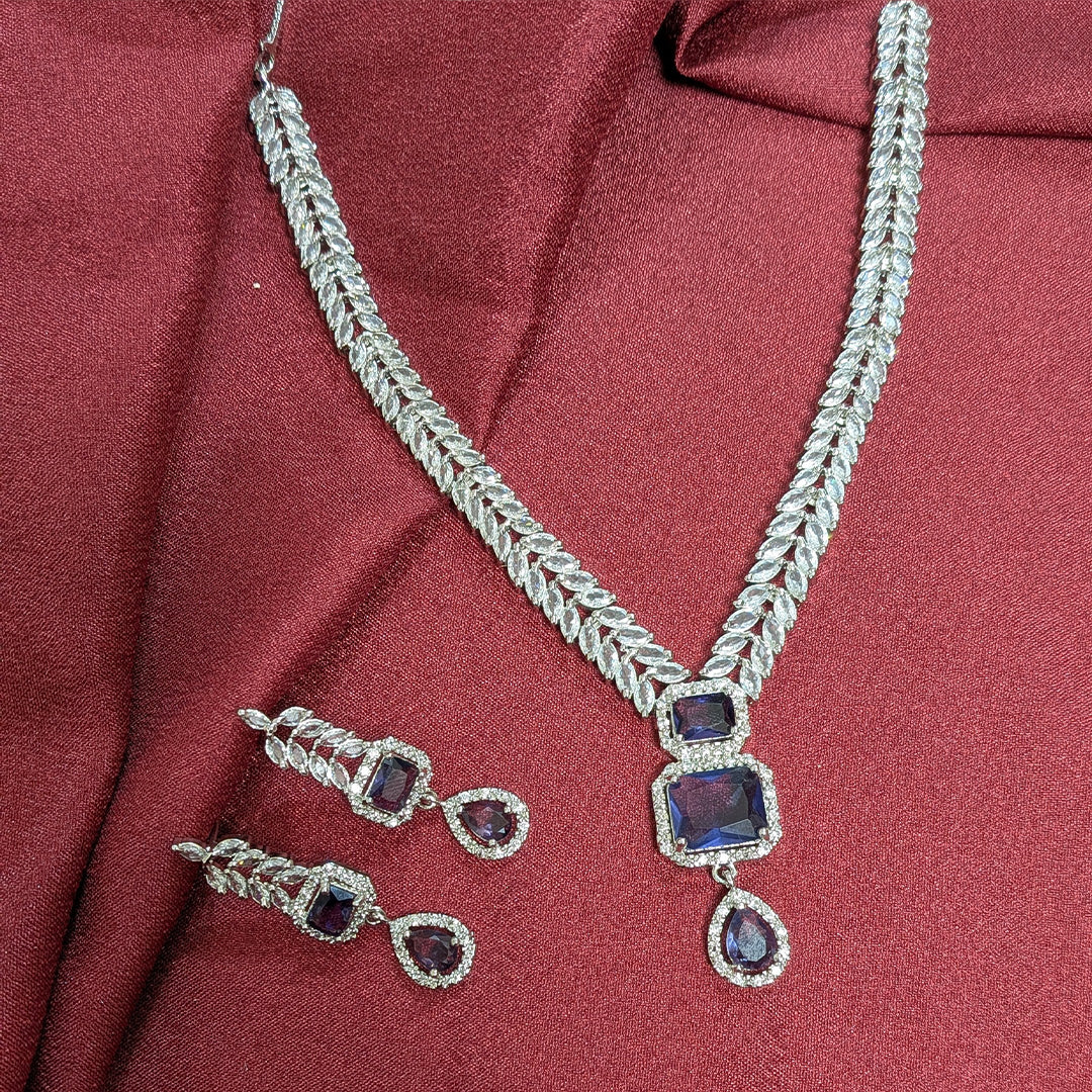 AD Luxe Square & Teardrop Gemstone Necklace With Matching Earrings For Women