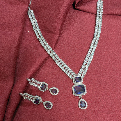 AD Luxe Square & Teardrop Gemstone Necklace With Matching Earrings For Women