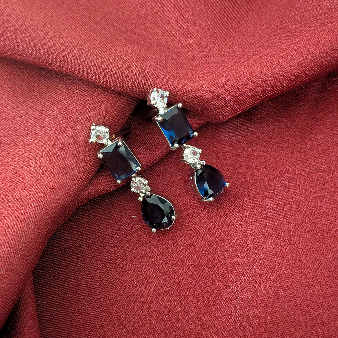 Silver Finish Classic Rectangular & Teardrop Stone Jewellery Set For Women