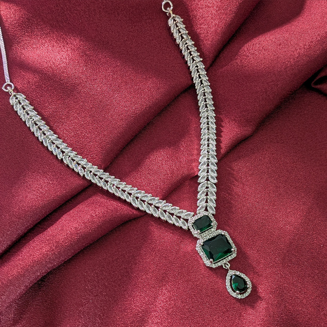 AD Luxe Square & Teardrop Gemstone Necklace With Matching Earrings For Women