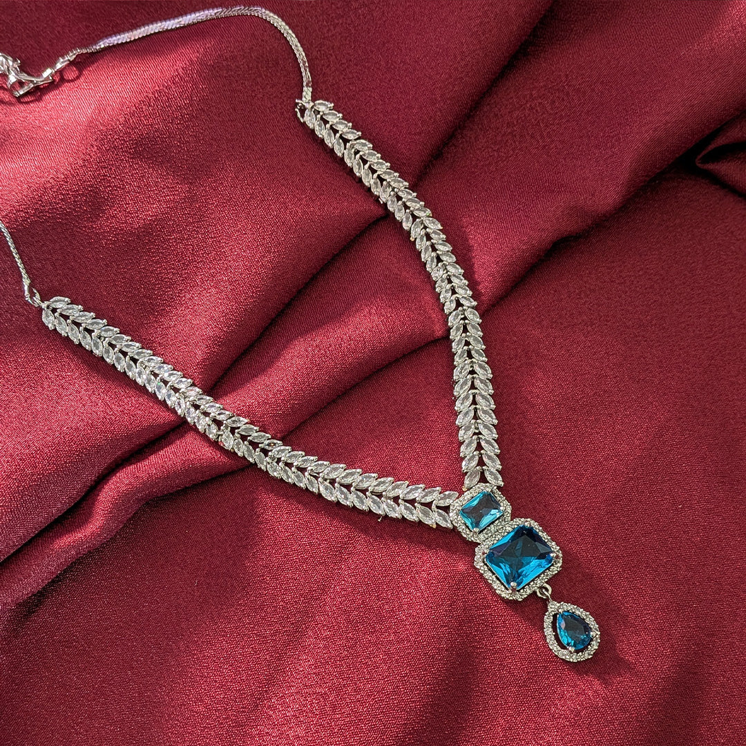 AD Luxe Square & Teardrop Gemstone Necklace With Matching Earrings For Women