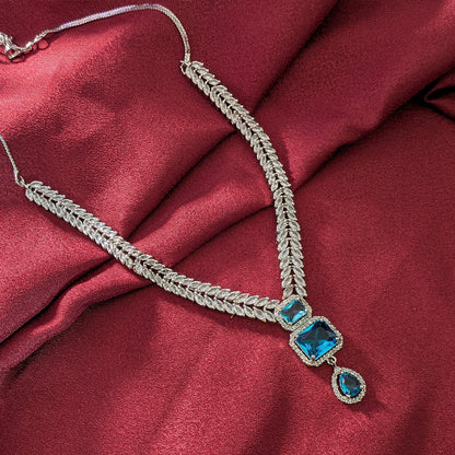 AD Luxe Square & Teardrop Gemstone Necklace With Matching Earrings For Women