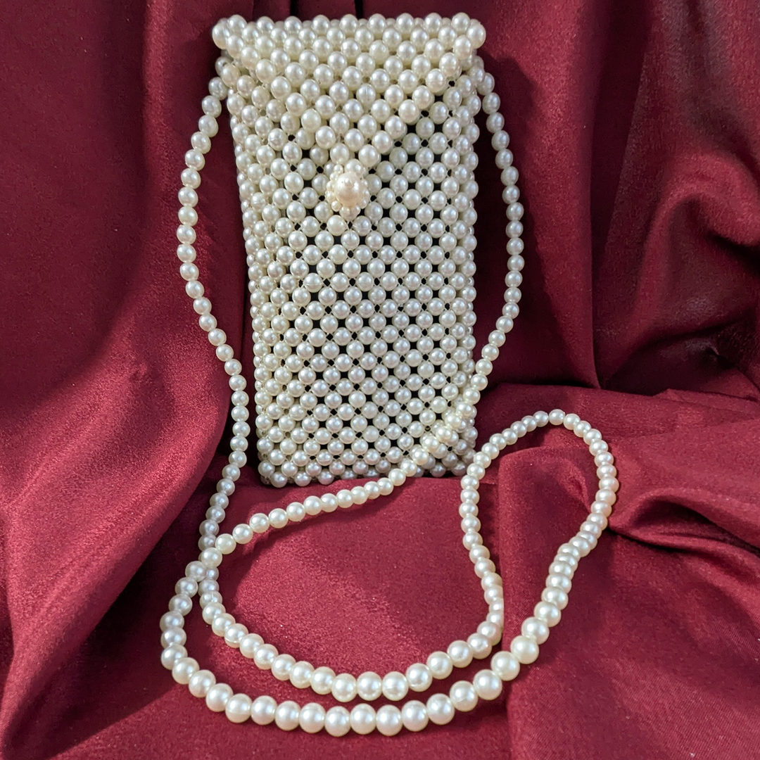 Stylish Pearl Embellished Accessories Bag
