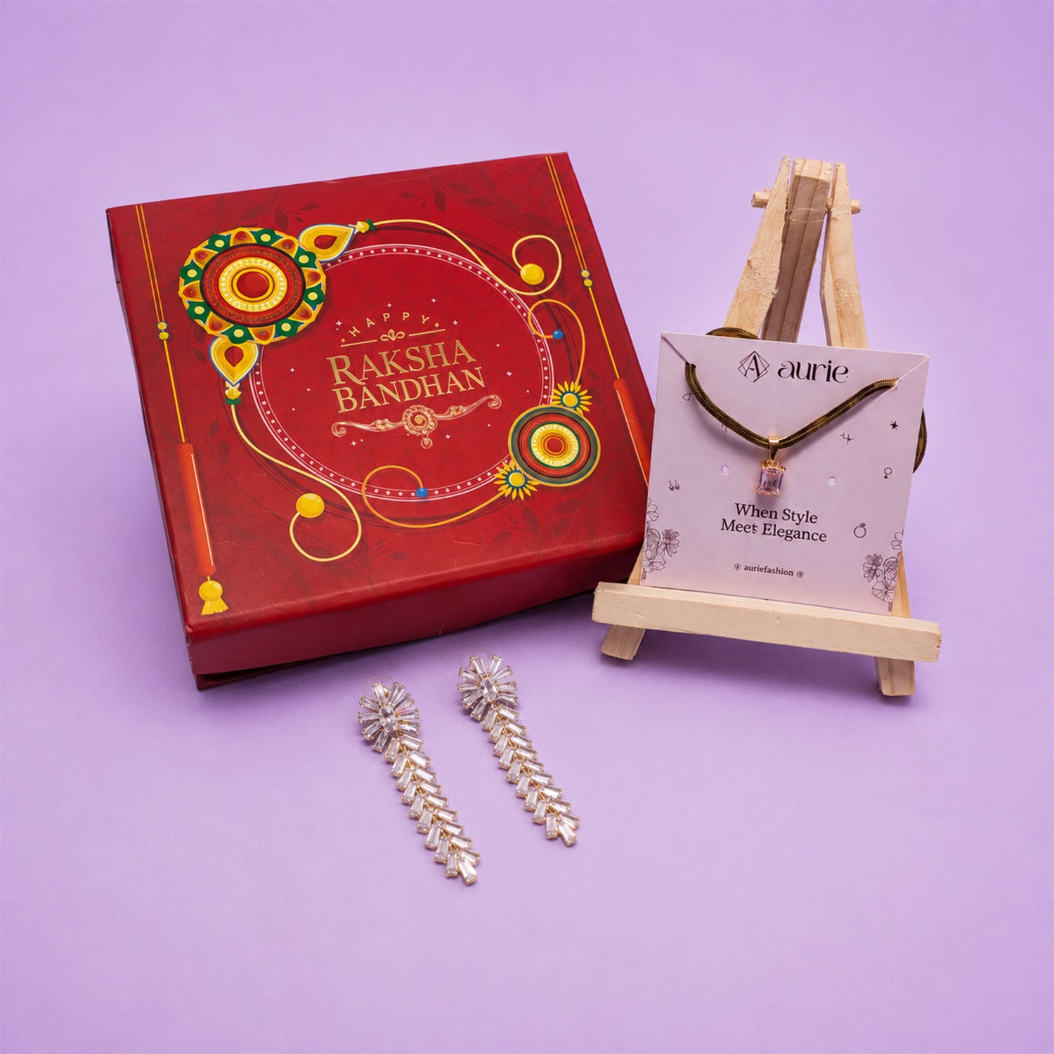 Gold Finish Necklace & Long Drop Earrings Jewellery Gift Box