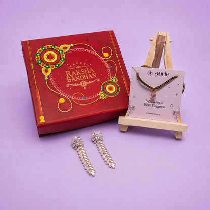 Gold Finish Necklace & Long Drop Earrings Jewellery Gift Box