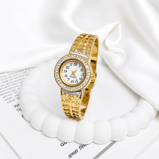 Modern Fishy Design AD Studded Band Bracelet Watch For Girls & Women