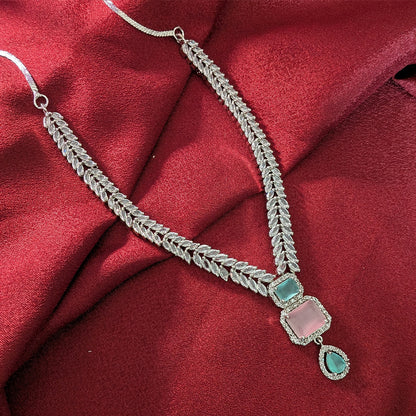 AD Luxe Square & Teardrop Gemstone Necklace With Matching Earrings For Women