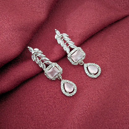 AD Luxe Square & Teardrop Gemstone Necklace With Matching Earrings For Women