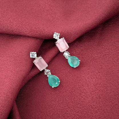 Silver Finish Classic Rectangular & Teardrop Stone Jewellery Set For Women