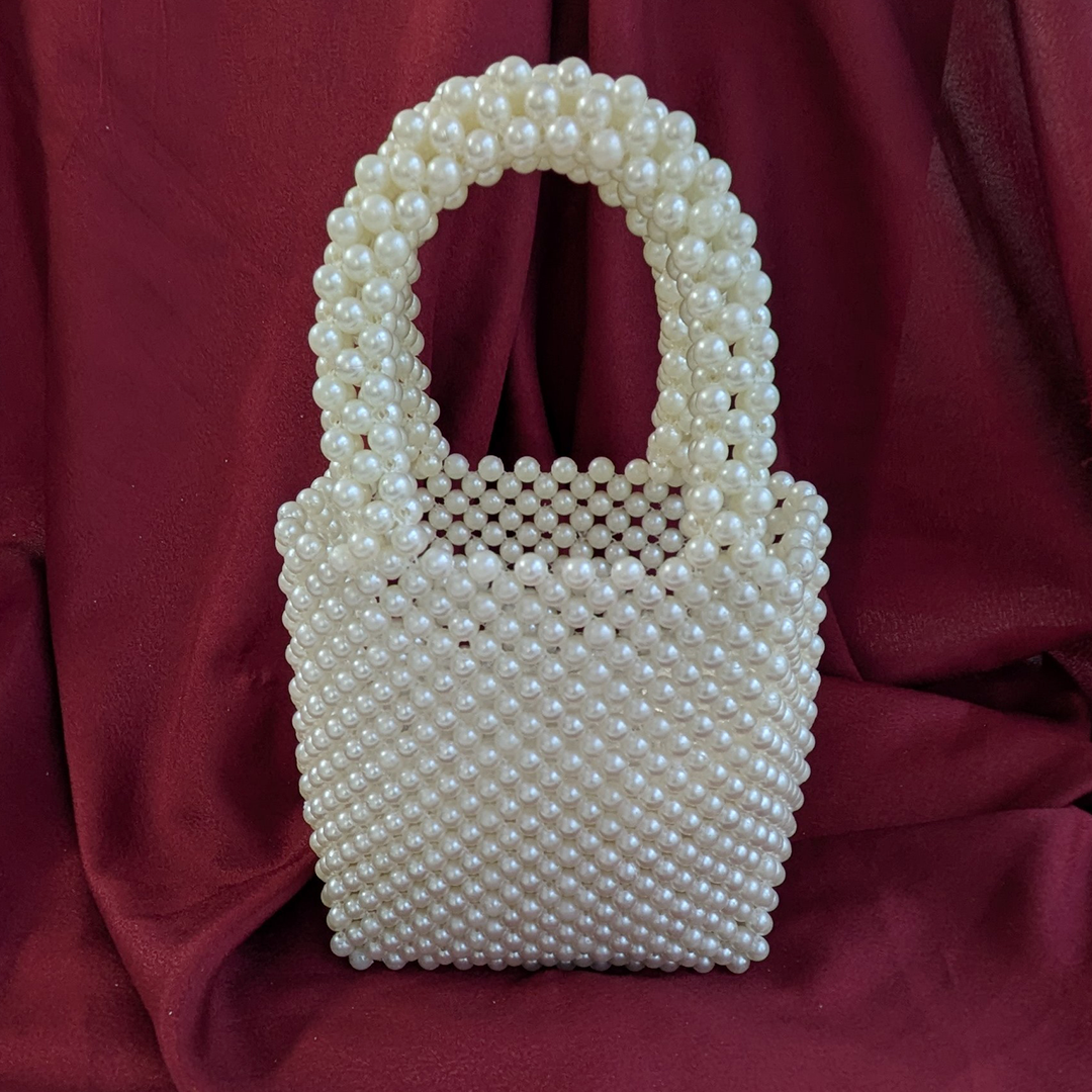 Handmade Pearl Beaded Top Handle Clutch Bag for Women