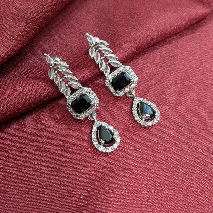 AD Luxe Square & Teardrop Gemstone Necklace With Matching Earrings For Women