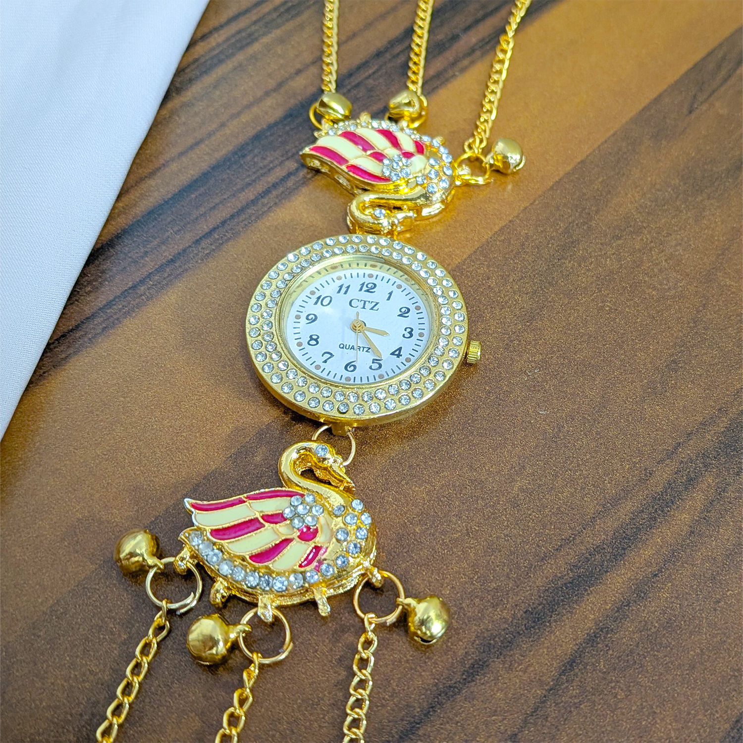 Swan Design Crystal Stone Kashmiri Watch for Girls & Women
