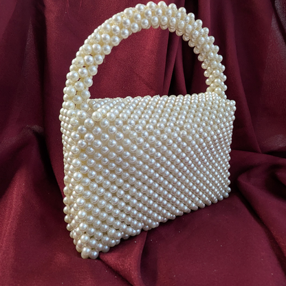 Elegant White Pearl-Embellished Evening Handbag for Women