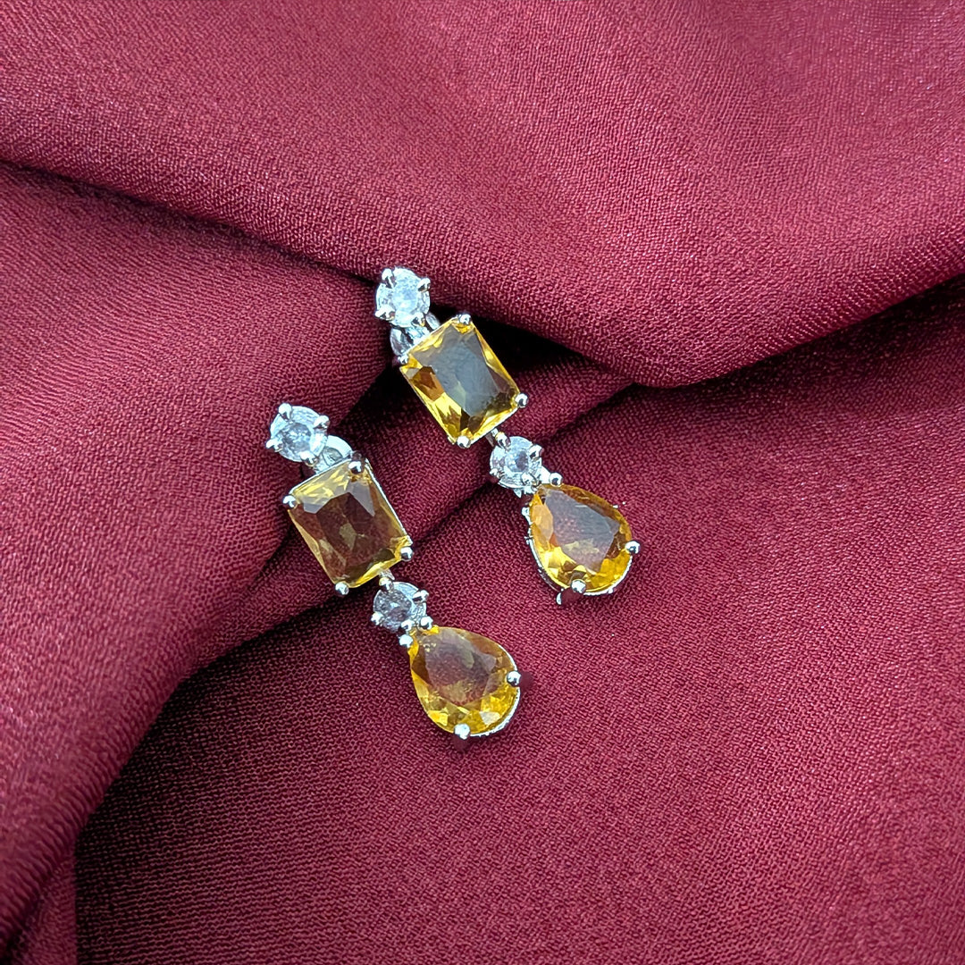 Silver Finish Classic Rectangular & Teardrop Stone Jewellery Set For Women