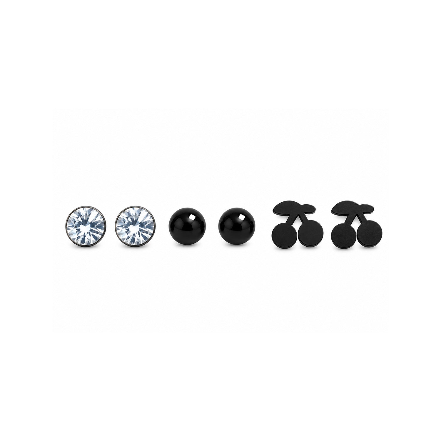 Black Cheery Alloy Stud Earrings Set for Girls & Women