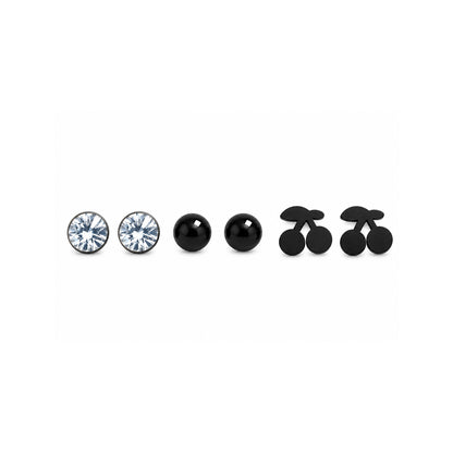 Black Cheery Alloy Stud Earrings Set for Girls & Women