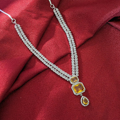 AD Luxe Square & Teardrop Gemstone Necklace With Matching Earrings For Women