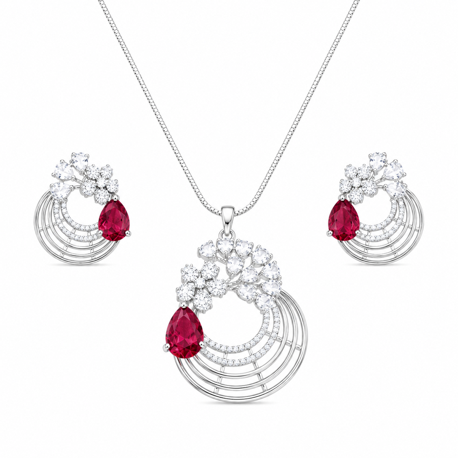 Distinctive Peacock Wings Teardrop Stone Pendant Set for Girls & Women's