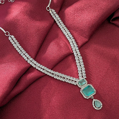 AD Luxe Square & Teardrop Gemstone Necklace With Matching Earrings For Women